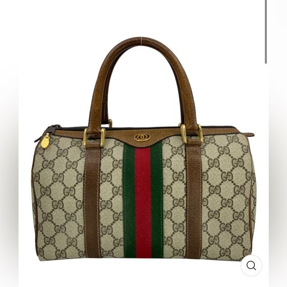 Gucci Handbags - Gucci 1983 Vintage Boston Sherry Line Monogram Vinyl & Leather Small Satchel Bag